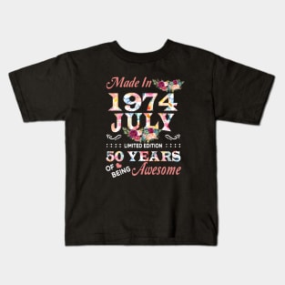 July Flower Made In 1974 50 Years Of Being Awesome Kids T-Shirt